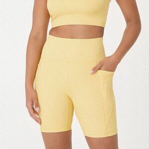 Love Tree High Waist Seam Detail Active Biking Spinning Cycling Short Yellow New